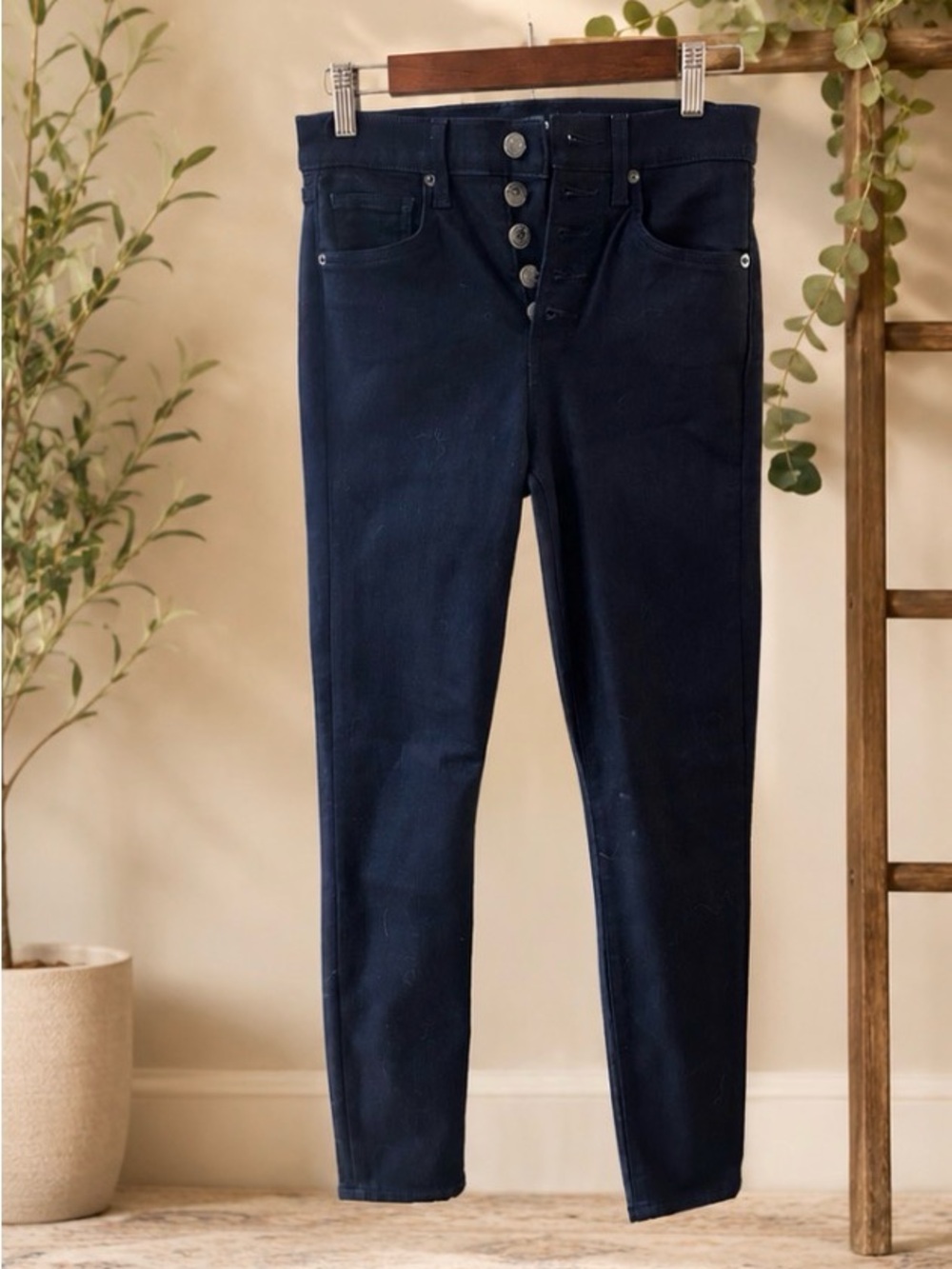 Veronica Beard Skinny High Rise Button-Fly Jeans in Navy